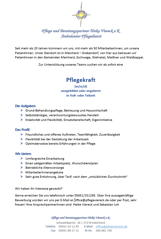 Pflegekraft gesucht